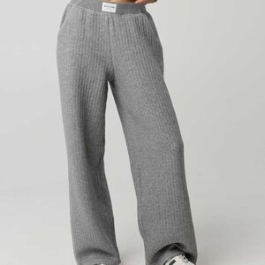 OFFLINE By Aerie Coffee Run Trousers in a grey, wide-leg, ribbed knit style